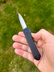 2024 BLADE SHOW SPECIAL-HERETIC KNIVES MANTICORE S OTF BLUE ACCENTS 2.6" MAGNACUT DAGGER STONEWASH H024-BLADE2024