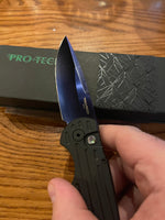 Protech TR3 SB Black Grooved Sapphire Blade Abalone Button