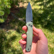 CIVIVI Altus Button Lock Knife Green Micarta (3" Dark Damascus) C20076-DS1